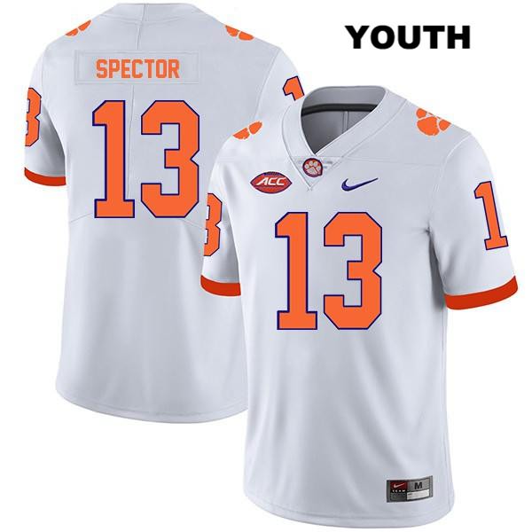 Youth Clemson Tigers #13 Brannon Spector Stitched White Legend Authentic Nike NCAA College Football Jersey ELY7646GT